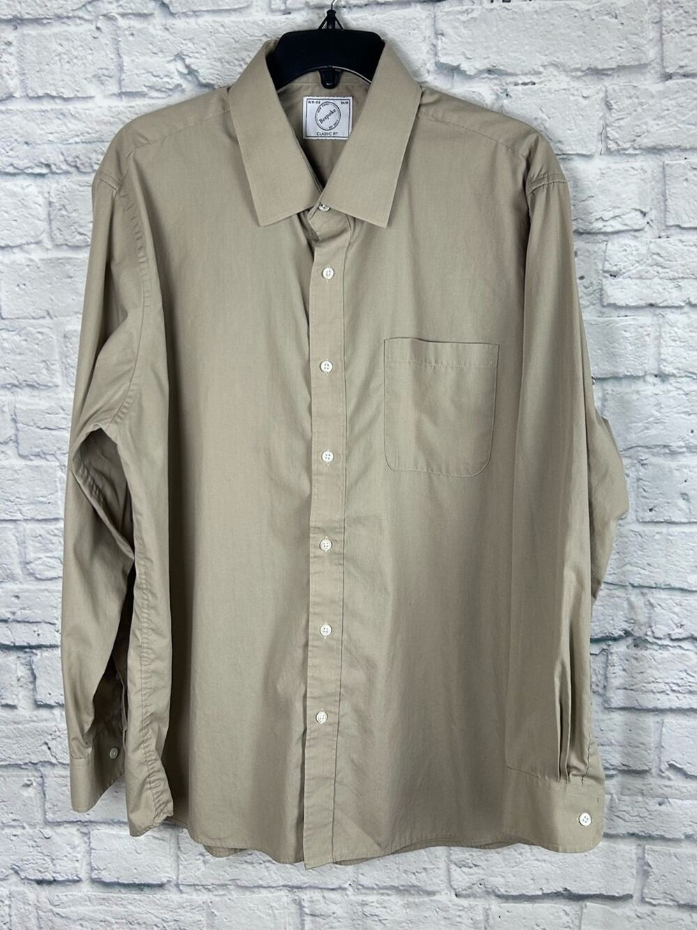 Bespoke Classic Fit Dress Shirt XL 17-17.5 Beige Button Front Long Sleeve